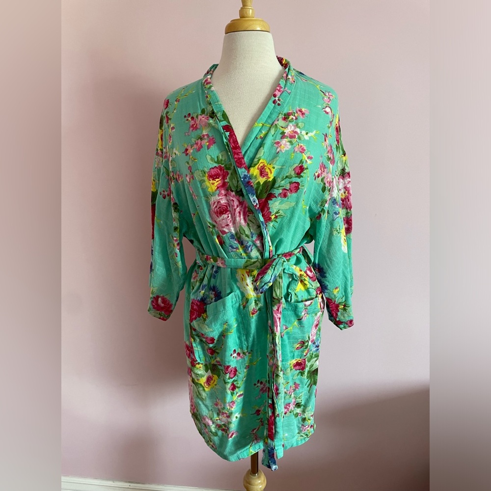April Cornell Mint Green Floral Cotton Robe